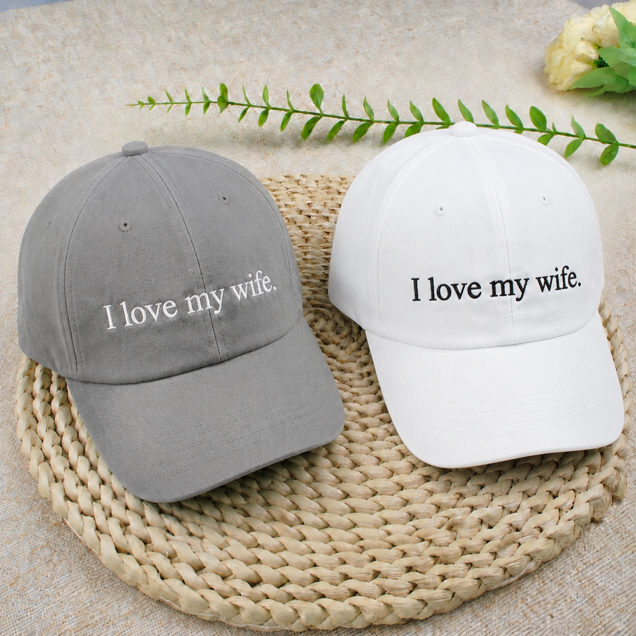 Custom I Love My Wife Dyed Hat, Embroidered Gift for Husband, Funny Hat