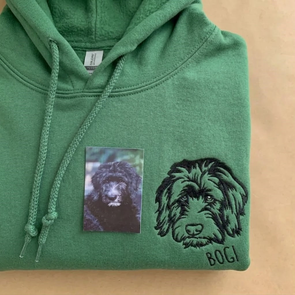 Custom Pet Facial Portrait Embroidered Outline Hoodie Sweatshirt