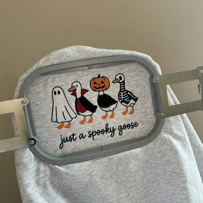 Just A Spooky Goose🪿🎃 - Cute Halloween Embroidered Crewneck Sweatshirt & Hoodie