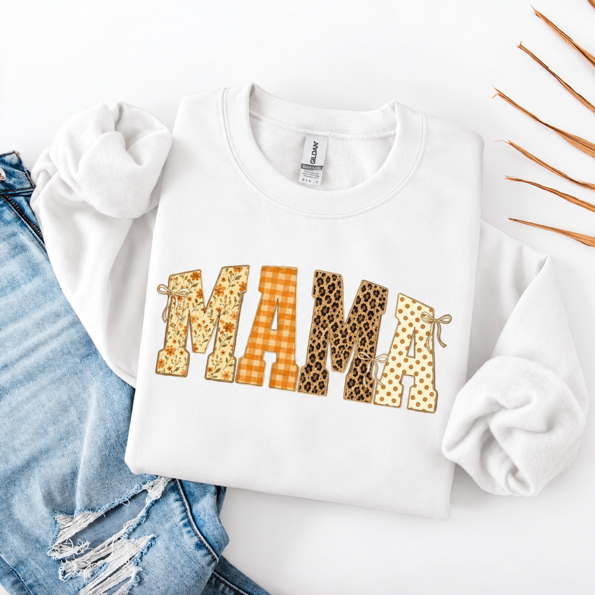 Personalized Halloween Mama Sweatshirt, Custom Name Mom Shirt, Vintage Fall Halloween Sweatshirt, Patchwork Gingham Mama Shirt, Grandma Nana Mimi Auntie Lolly Shirt, Halloween Gift