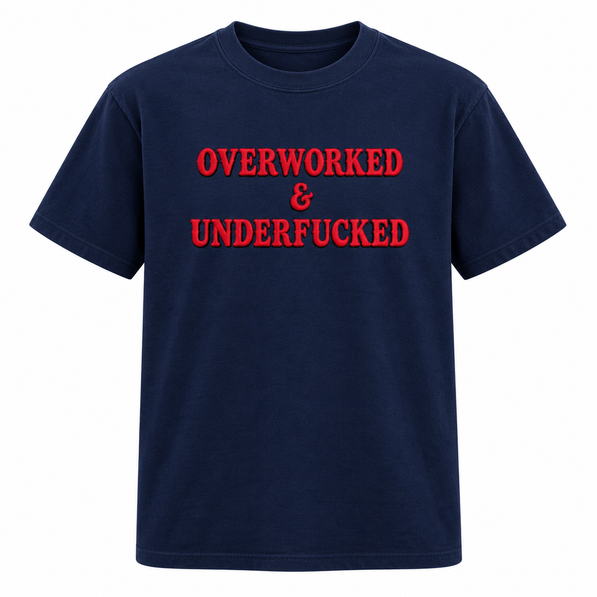 Overworked & Underfucked Embroidered Sweatshirt – Funny Adult Humor Crewneck, Sarcastic Work Life Gift