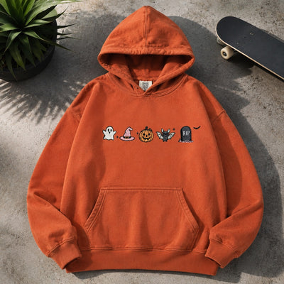 Cute Halloween Icons Embroidered Sweatshirt – Pumpkin Ghost Fall Crewneck & Hoodie