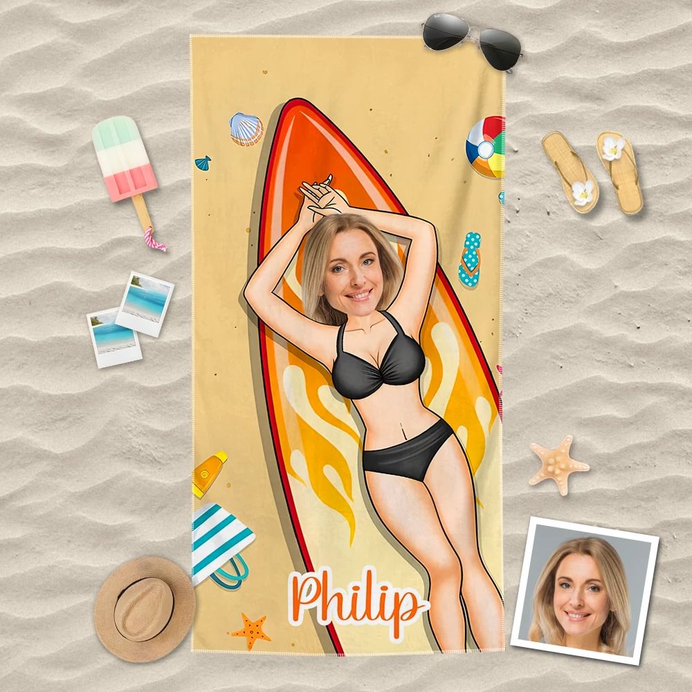 Personalized AI Cartoon Beach Towel | Custom Photo, Name & Sports Theme Gift