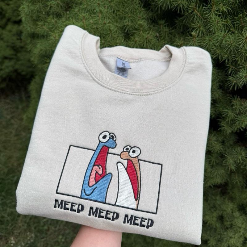 Meep Embroidered Sweatshirt & Hoodie – Cute Funny Cartoon Design, Unisex Crewneck Pullover, Cozy Casual Gift for Friends & Meme Lovers 😂✨