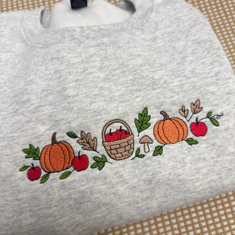 Vintage Fall Harvest Embroidered Sweatshirt/Hoodie/Sweatshirt – Pumpkin Autumn Cozy Crewneck