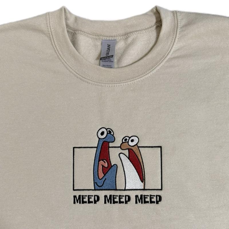 Meep Embroidered Sweatshirt & Hoodie – Cute Funny Cartoon Design, Unisex Crewneck Pullover, Cozy Casual Gift for Friends & Meme Lovers 😂✨