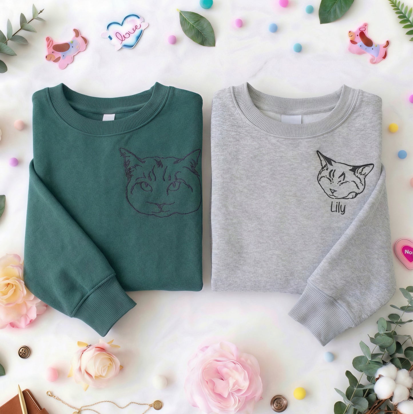 Cat Lover Multi-pack: Embroidered Crewneck Sweatshirts & Hoodies