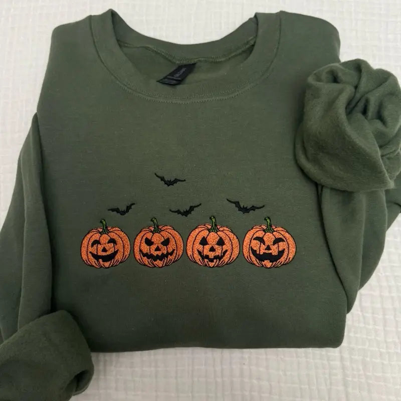 Pumpkin Embroidered Sweatshirt/Hoodie/Tshirt– Cute Halloween Crewneck For Spooky Season