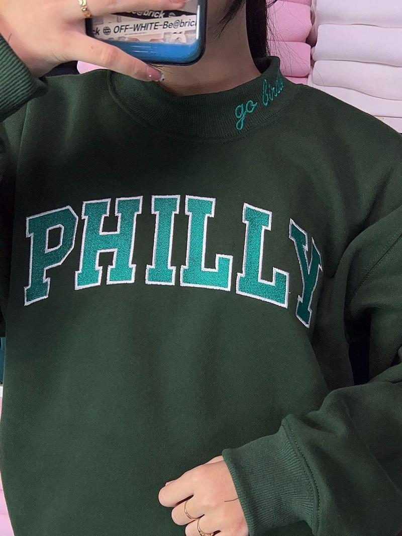 Embroidered Go Birds MockNeck Sweatshirt, Embroidered Game Day Crewneck, Embroidered Mock neck Gift For Her