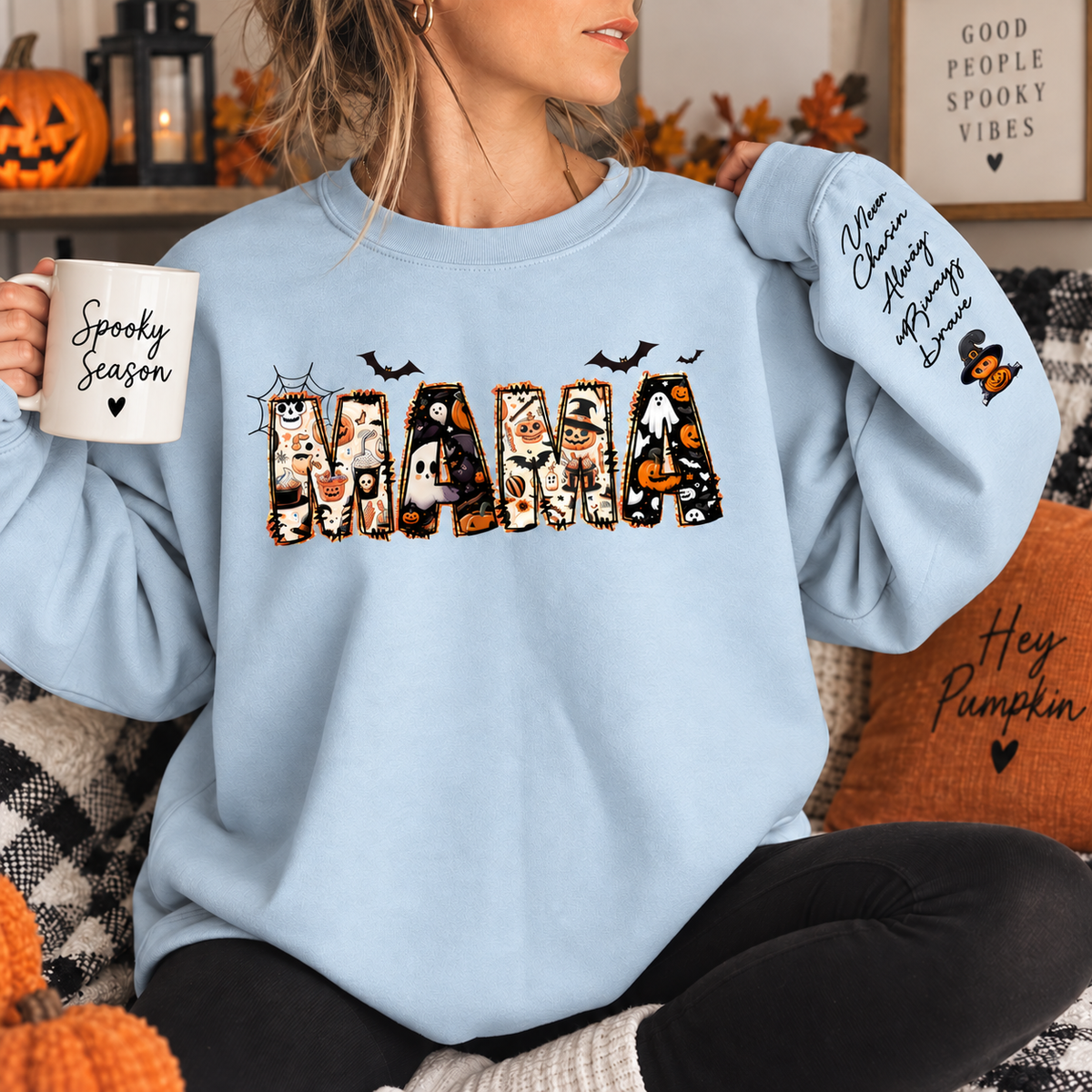 Personalized Halloween Mama Sweatshirt,Spooky Mama Shirt,Gift for Mom,Spooky Mama Sweatshirt, Halloween Shirt,Custom Name Halloween