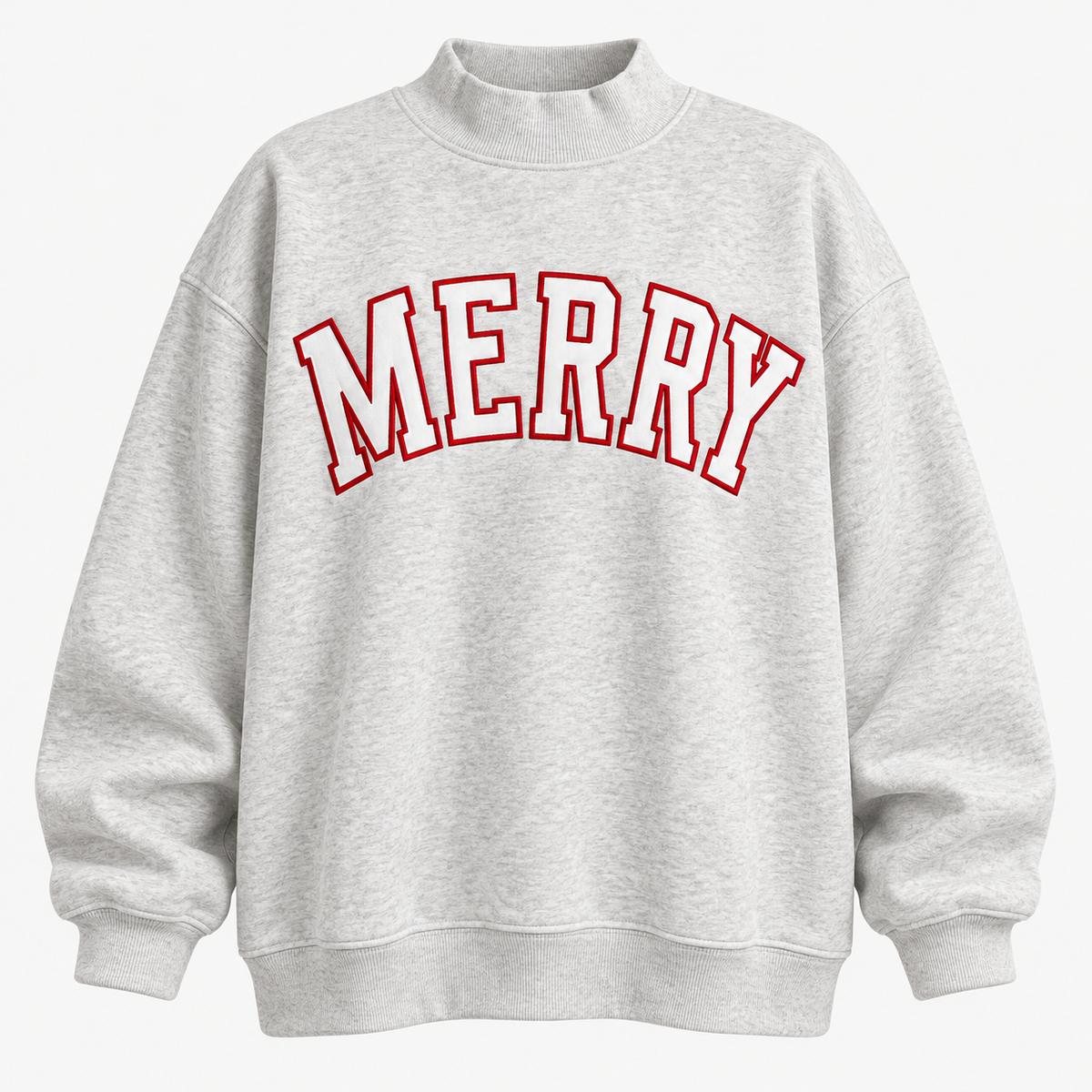 Merry Christmas Outline Letter Sweatshirt & Hoodie – White Red Graphic Mock Neck Pullover, Vintage Cozy Winter Holiday Gift