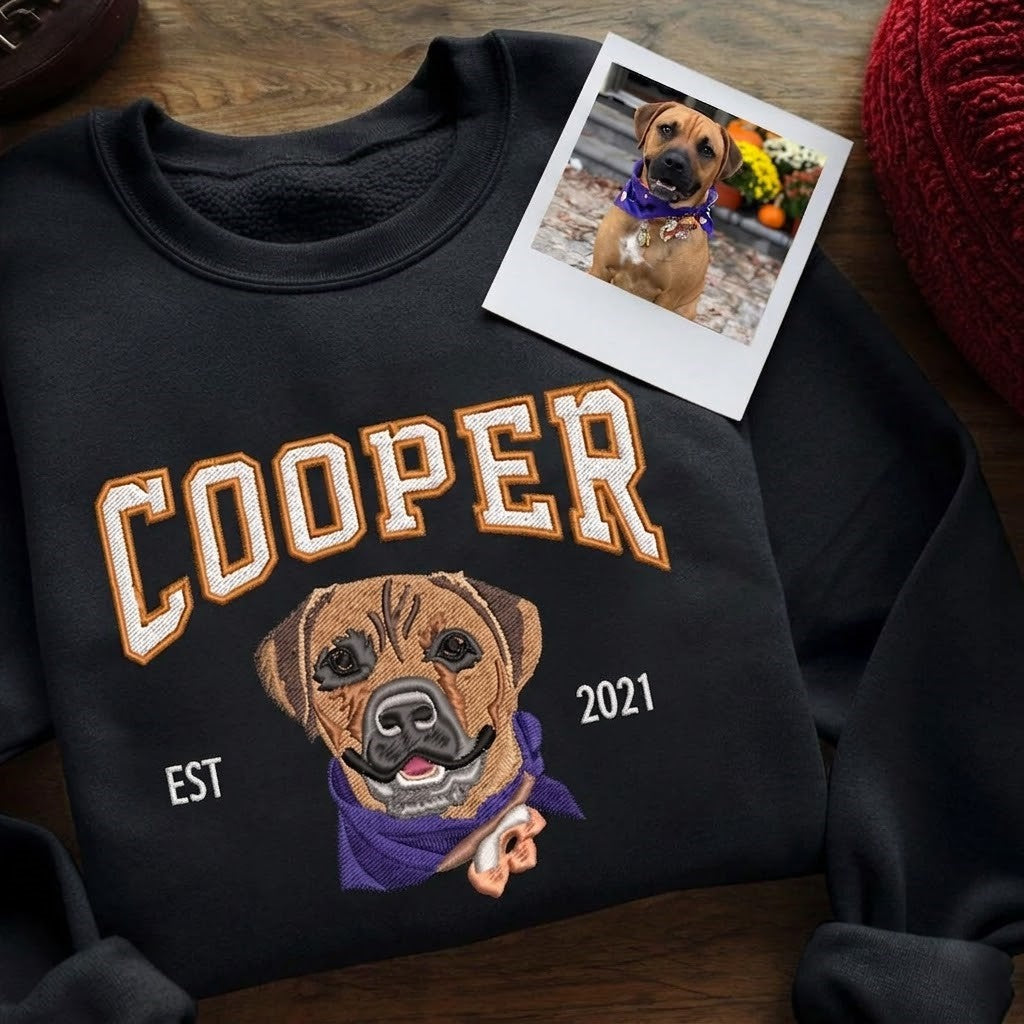 Personalized Embroidered Sweatshirt with Pet Portraits and Names