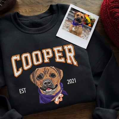 Pet Embroidery Sweatshirt Custom Name Portrait Crewneck, Personalized Cat Dog Face Shirt, Vintage Pet Lover Pullover, Dog Mom Cat Mom Gift
