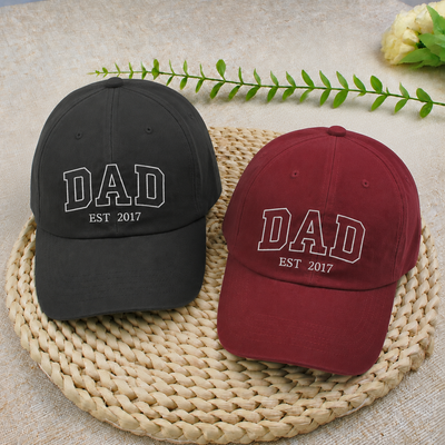 Custom Fathers Day Dad Est Hat, Personalized Embroidered Gift for Dad Grandpa