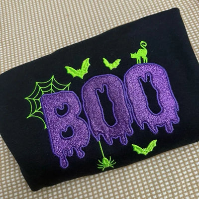 Boo Halloween Sweatshirt/T-Shirt/Hoodie – Cute Spooky Season Embroidered Crewneck