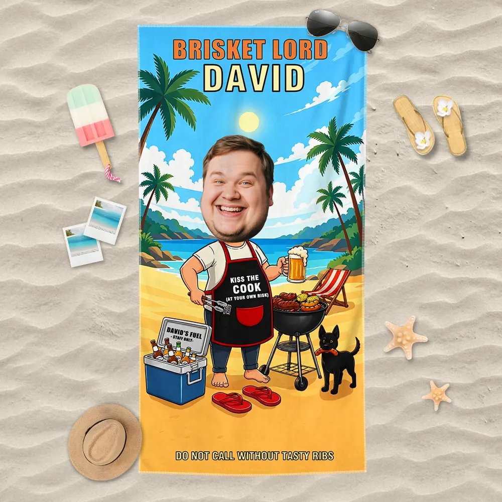 Personalized AI Cartoon Beach Towel | Custom Photo, Name & Sports Theme Gift