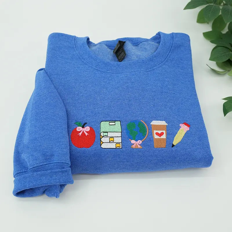 School Icons Teacher Life Embroidered T-shirt/Sweatshirt/Hoodie - Teacher Crewneck, Teachers Day Gift Ideas, Cool Teacher Gift