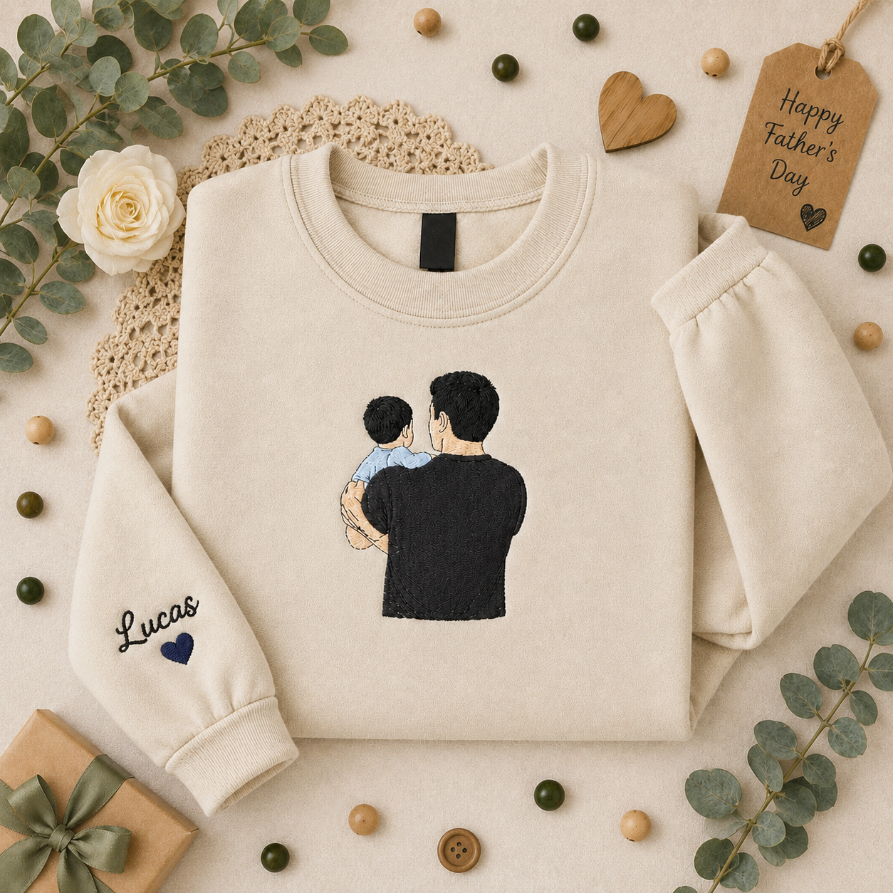 Father's Day Custom Photo Embroidered Hoodie or Sweatshirt – Personalized Gift for Dad and Grandpa