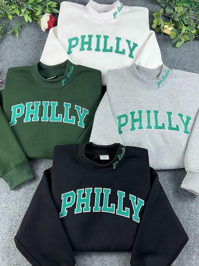 Embroidered Go Birds MockNeck Sweatshirt, Embroidered Game Day Crewneck, Embroidered Mock neck Gift For Her