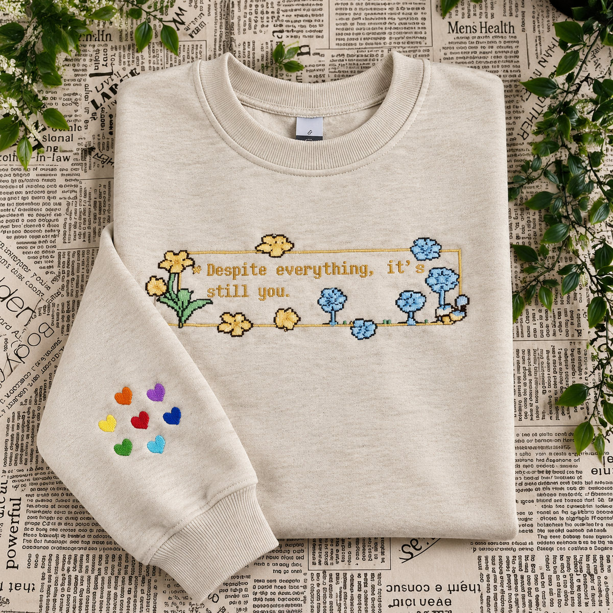 Undertale Inspired Embroidered Sweatshirt and Hoodie, Deltarune Merch, RPG Gaming Sweater, Frisk Inspired Shirt