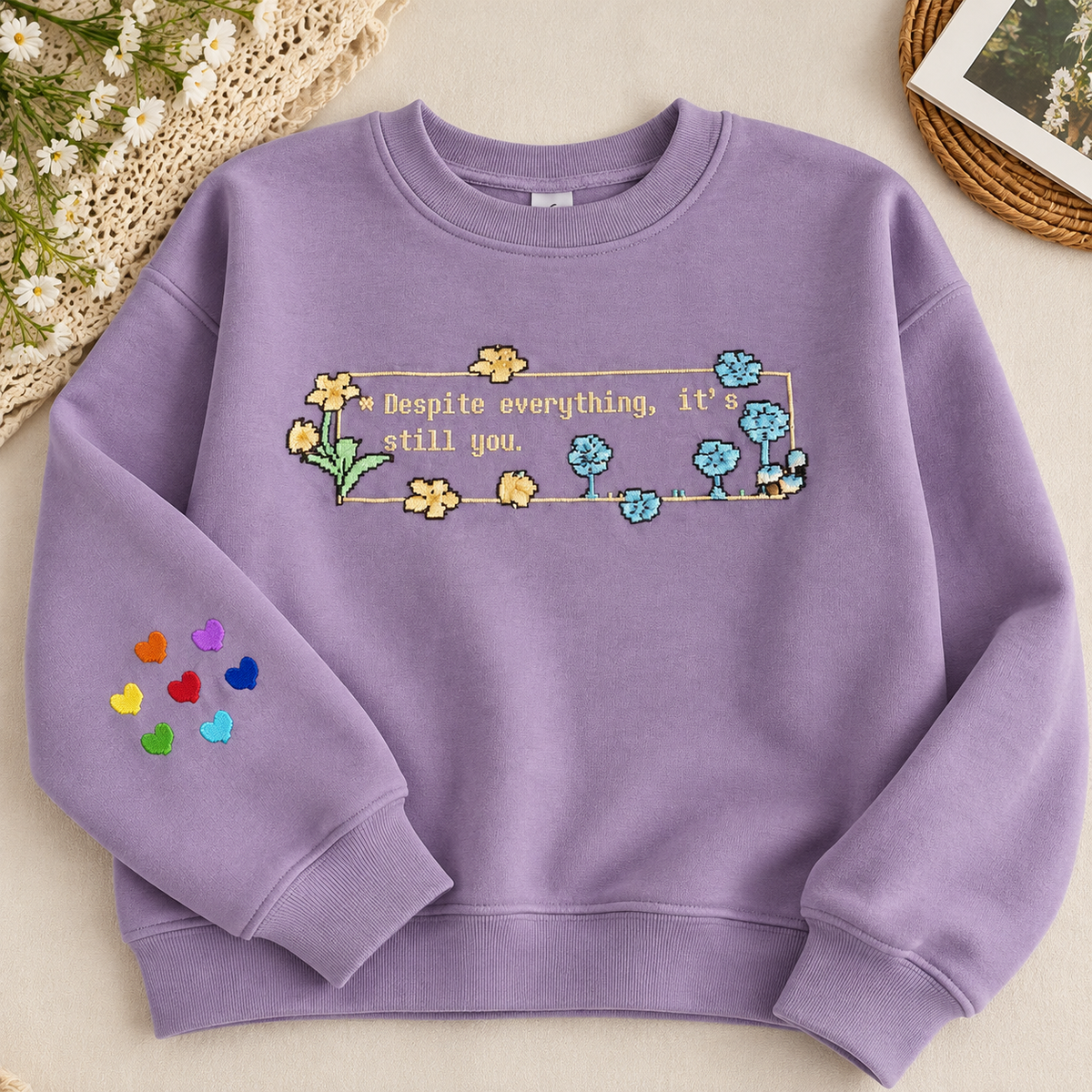 Undertale Inspired Embroidered Sweatshirt and Hoodie, Deltarune Merch, RPG Gaming Sweater, Frisk Inspired Shirt