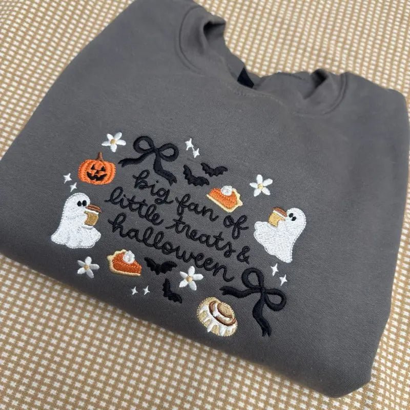 Cute Halloween Embroidered Sweatshirt/Hoodie/Tshirt – Spooky Season Ghost Pumpkin Cozy Crewneck for Women