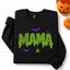 Halloween Mama Glitter Embroidered Sweatshirt/Hoodie – Spooky Mom Crewneck with Bats & Spider Web