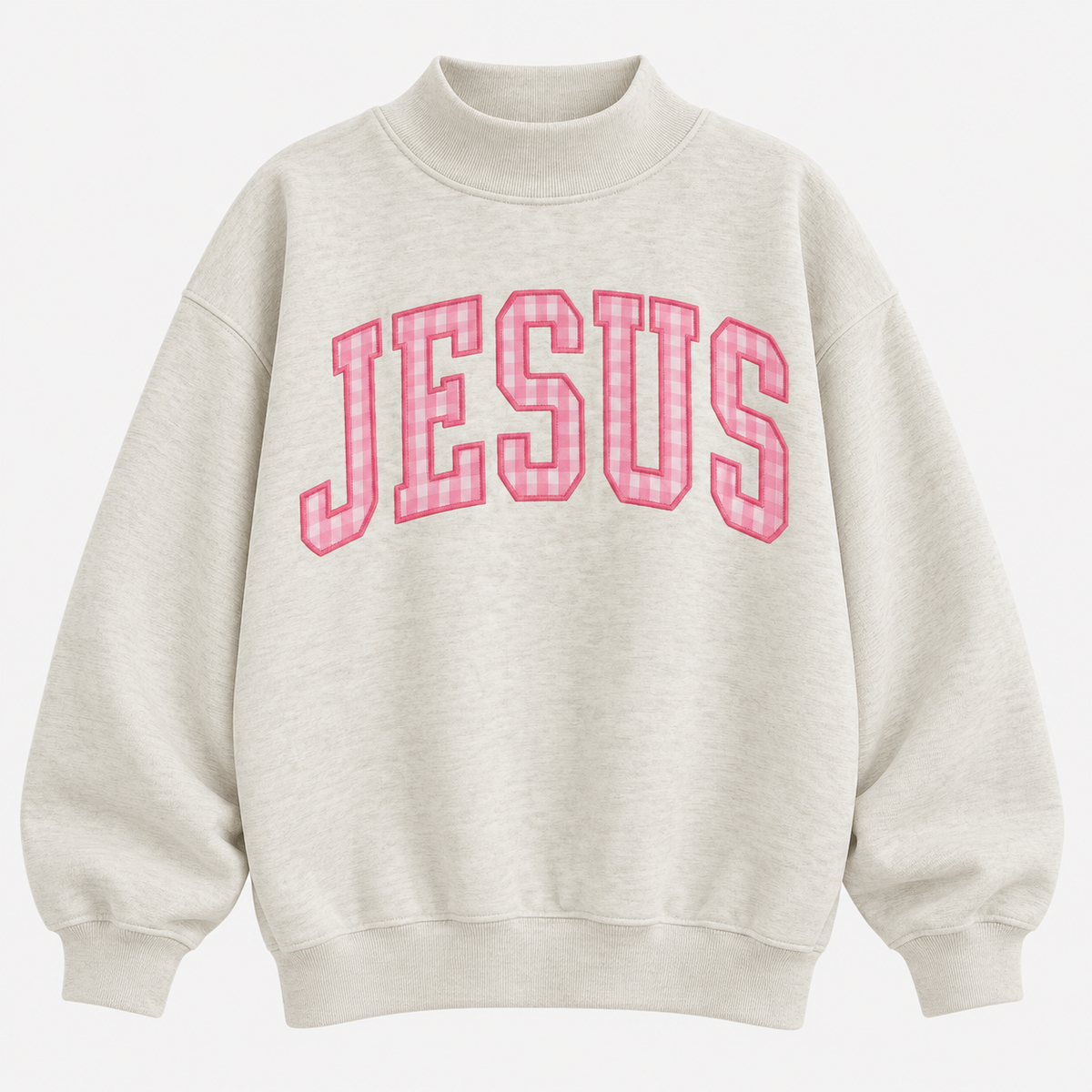Jesus Plaid Embroidered Hoodie, Crewneck & Mock Neck Sweatshirt – Christian Faith-Inspired Pullover, Multiple Colors Available, Gift for Women