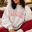 Merry Christmas Outline Letter Sweatshirt & Hoodie – White Red Graphic Mock Neck Pullover, Vintage Cozy Winter Holiday Gift