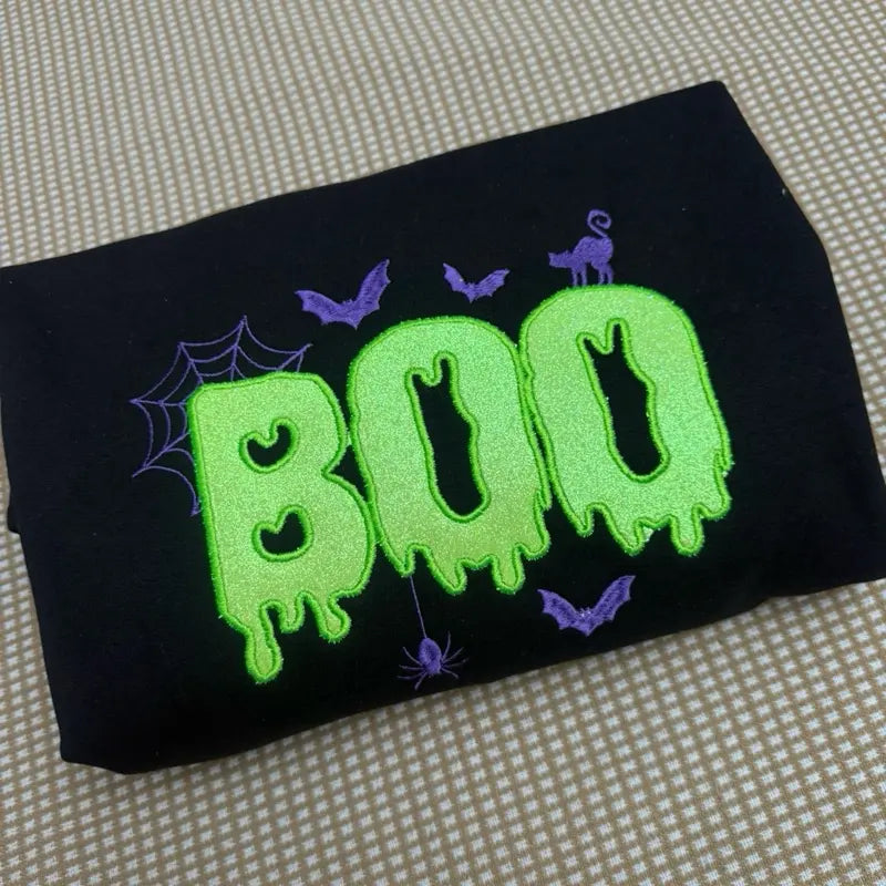 Boo Halloween Sweatshirt/T-Shirt/Hoodie – Cute Spooky Season Embroidered Crewneck