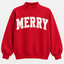 Merry Christmas Outline Letter Sweatshirt & Hoodie – White Red Graphic Mock Neck Pullover, Vintage Cozy Winter Holiday Gift