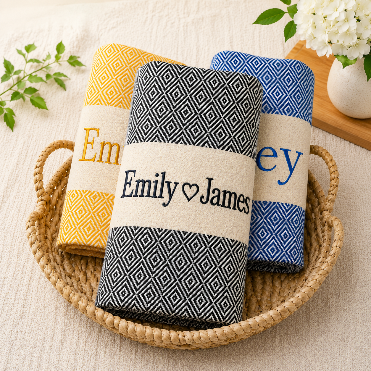 Personalized Name Beach Towel – Oversized 70x40 Inch Turkish Cotton Towel, Custom Gift for Beach, Wedding & Bachelorette Party