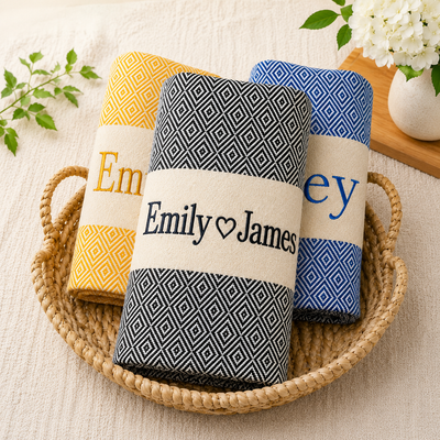 Personalized Name Beach Towel – Oversized 70x40 Inch Turkish Cotton Towel, Custom Gift for Beach, Wedding & Bachelorette Party