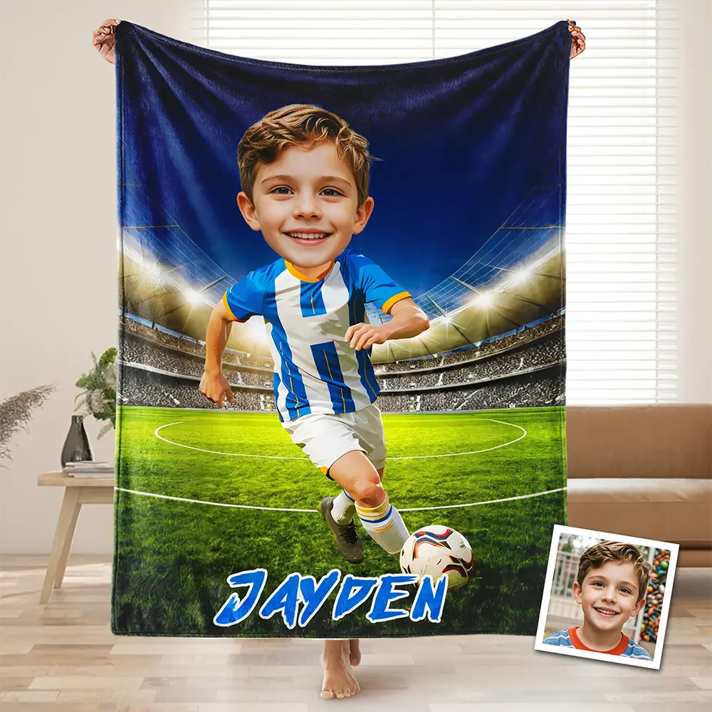 Personalized AI Cartoon Beach Towel | Custom Photo, Name & Sports Theme Gift