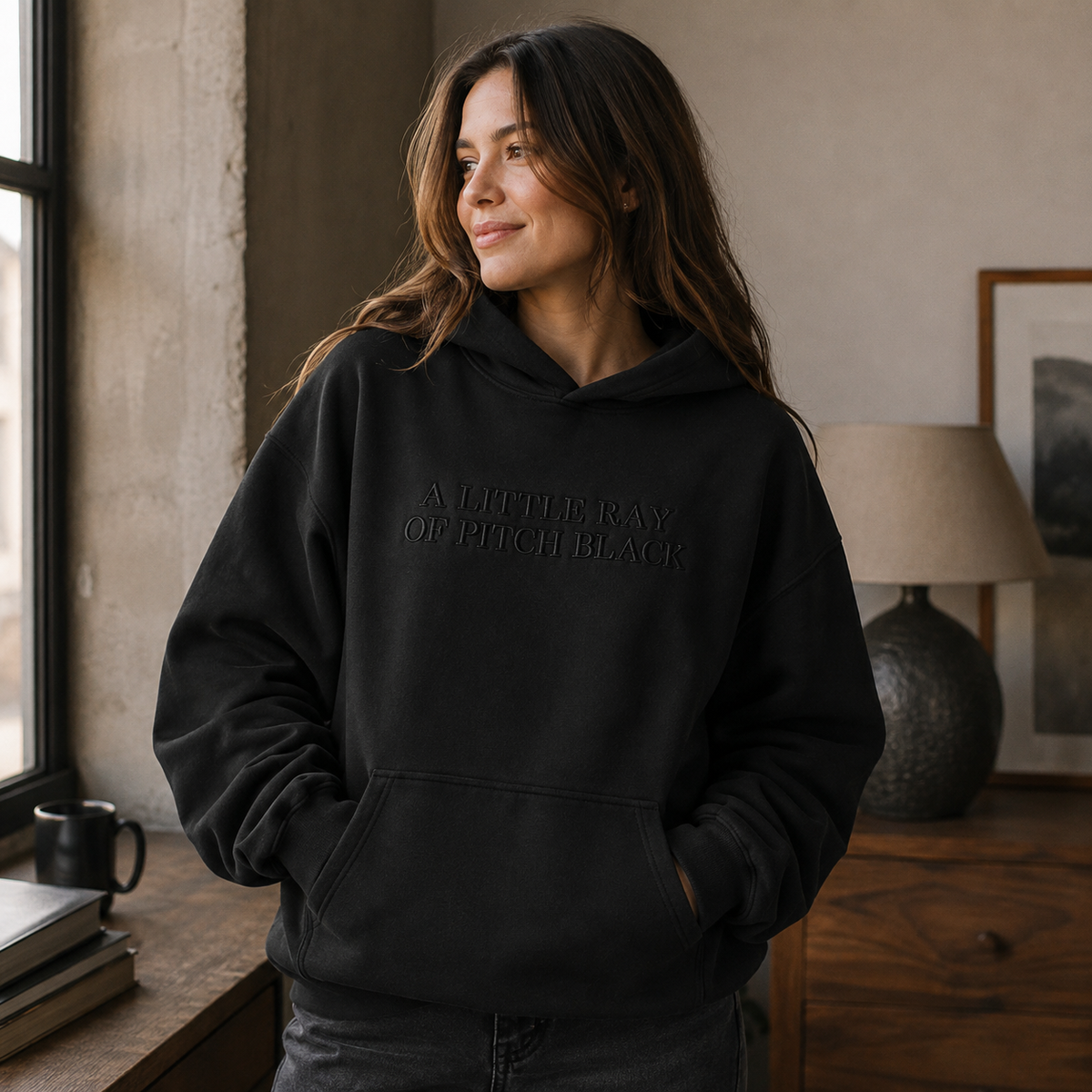 A Little Ray of Pitch Black Embroidered Sweatshirt/Hoodie – Funny Sarcastic Dark Humor Crewneck & Hoodie for Women