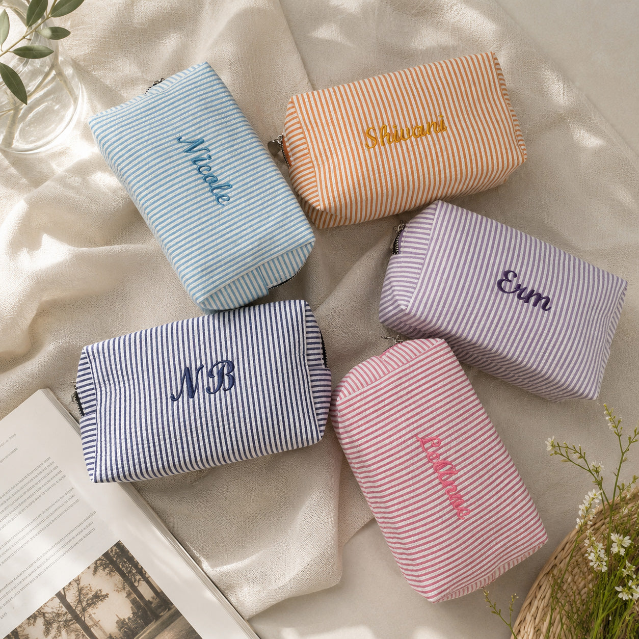 Embroidered Cosmetic Bag: Personalized Monogram Toiletry Bag, Bridesmaid Makeup Bag, Bridal Shower Gift