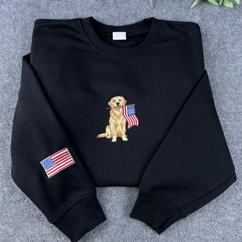 Custom Dog Embroidered Hoodie & Sweatshirt, Personalized Dog Breed and Country Flag Pullover, Patriotic USA Pride Crewneck, Gift for Dog Lovers