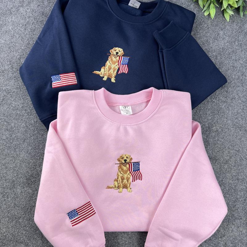 Custom Dog Embroidered Hoodie & Sweatshirt, Personalized Dog Breed and Country Flag Pullover, Patriotic USA Pride Crewneck, Gift for Dog Lovers
