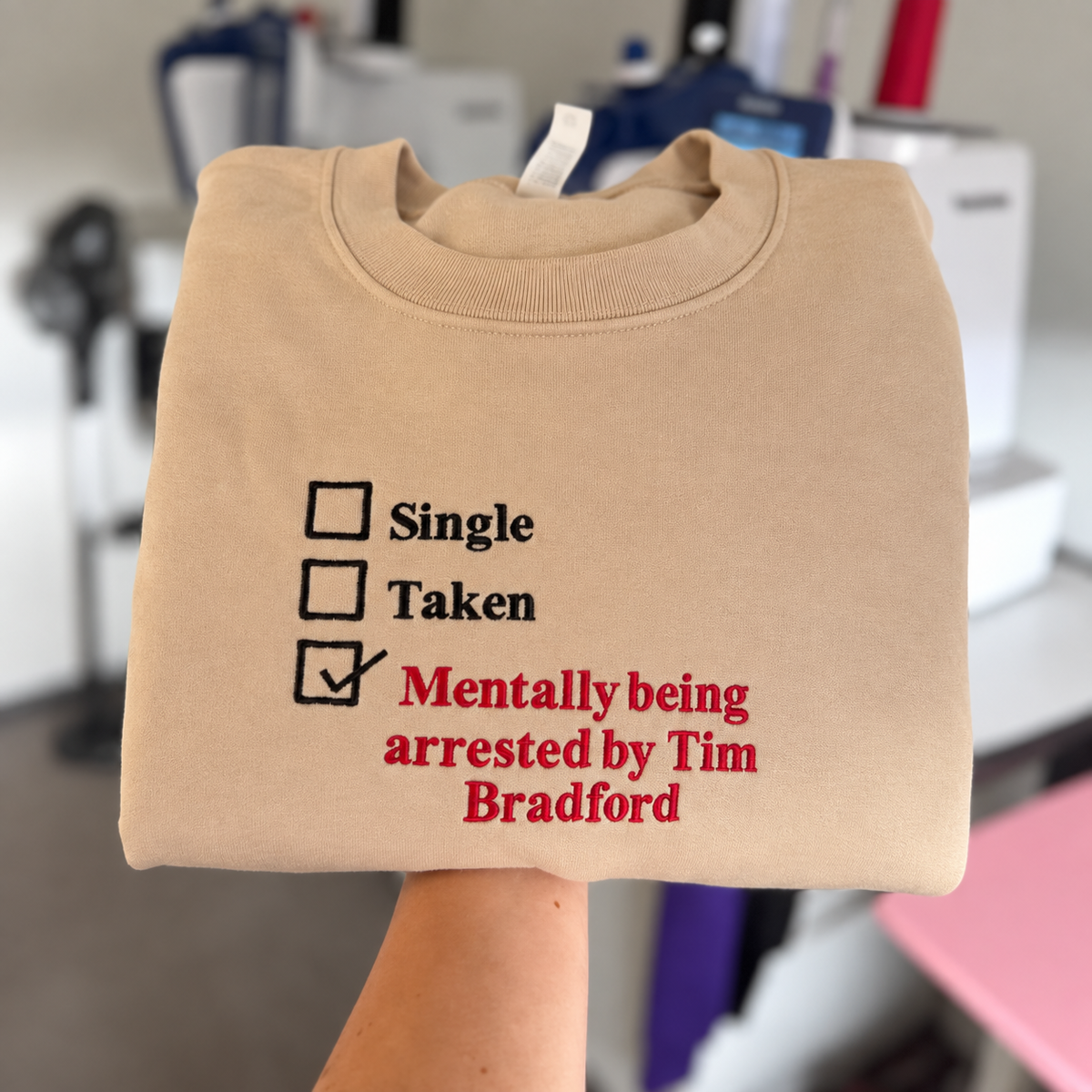 Custom Mentally Taken Embroidered Sweatshirt, Personalized Name Crewneck, Funny Relationship Status Shirt, Custom Text Gift