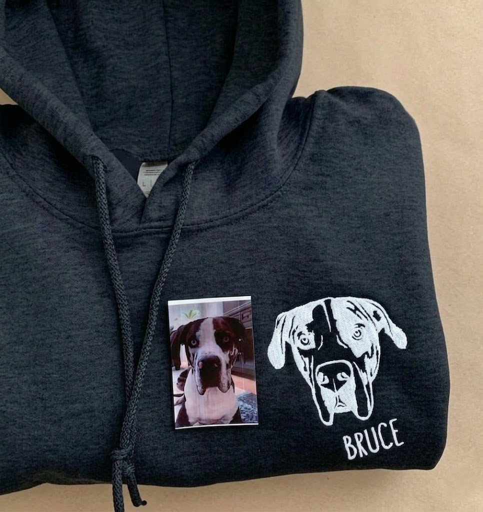 Custom Pet Facial Portrait Embroidered Outline Hoodie Sweatshirt