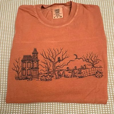 Vintage Haunted House Halloween Sweatshirt/T-Shirt/Hoodie – Spooky Season Fall Crewneck