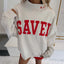 Women's Saved By Grace Embroidered Ribbed High Neck Sweatshirt - Long Sleeve, Oversized Baggy, Comfortable Loose Fabric, Faith-Inspired Everyday Casual Clothes for Women Pullover