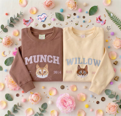 Personalized Embroidered Sweatshirt with Pet Portraits and Names