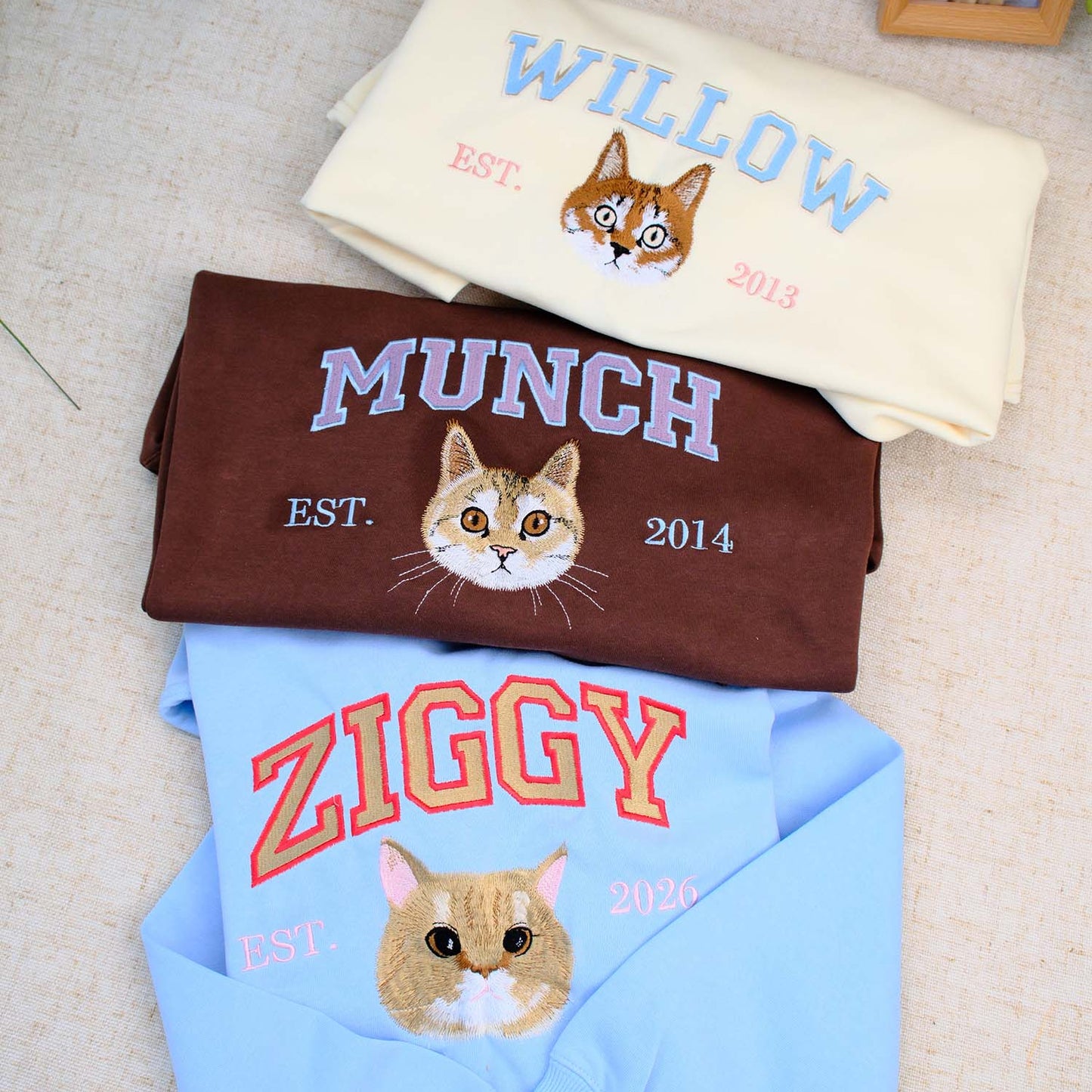 Personalized Embroidered Sweatshirt with Pet Portraits and Names
