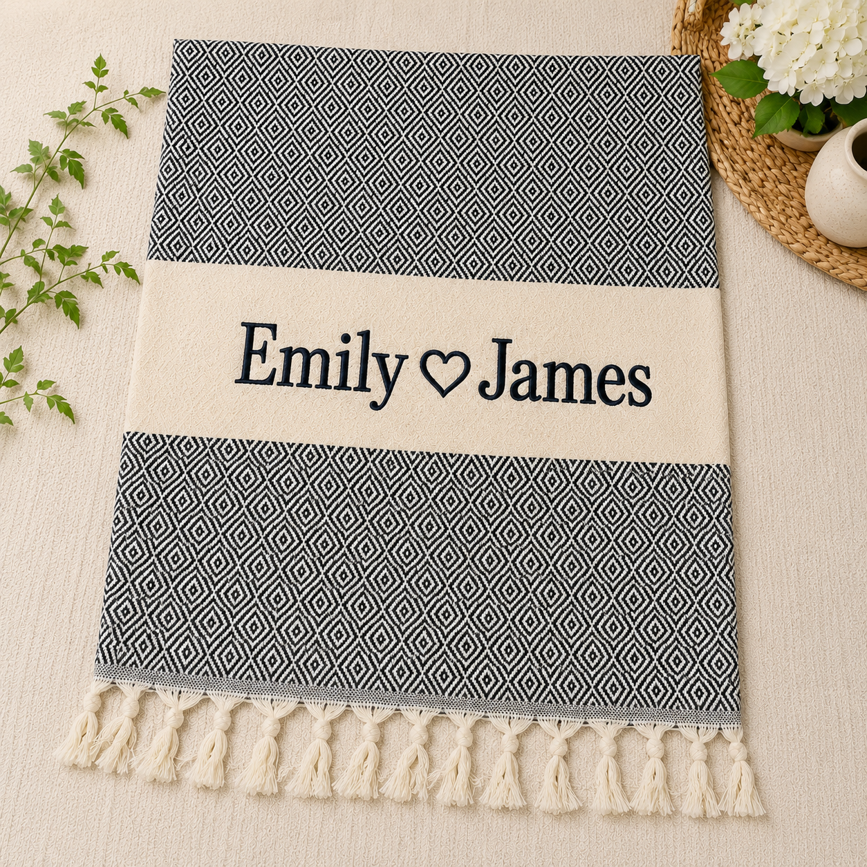 Personalized Name Beach Towel – Oversized 70x40 Inch Turkish Cotton Towel, Custom Gift for Beach, Wedding & Bachelorette Party