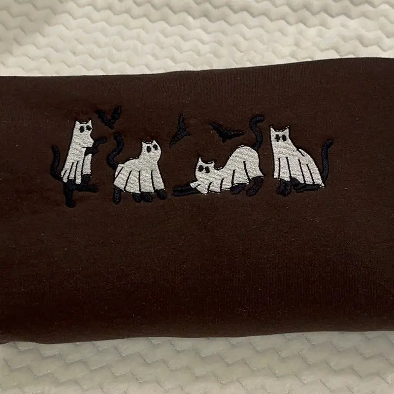 Embroidered Halloween Ghost Cat Sweatshirt
