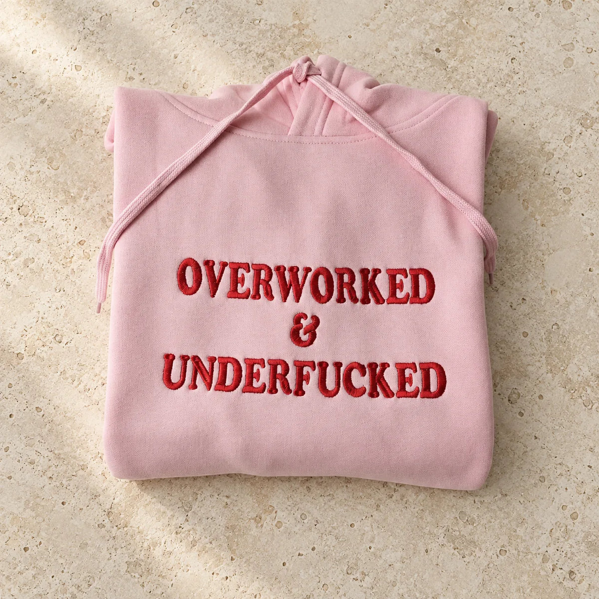 Overworked & Underfucked Embroidered Sweatshirt – Funny Adult Humor Crewneck, Sarcastic Work Life Gift