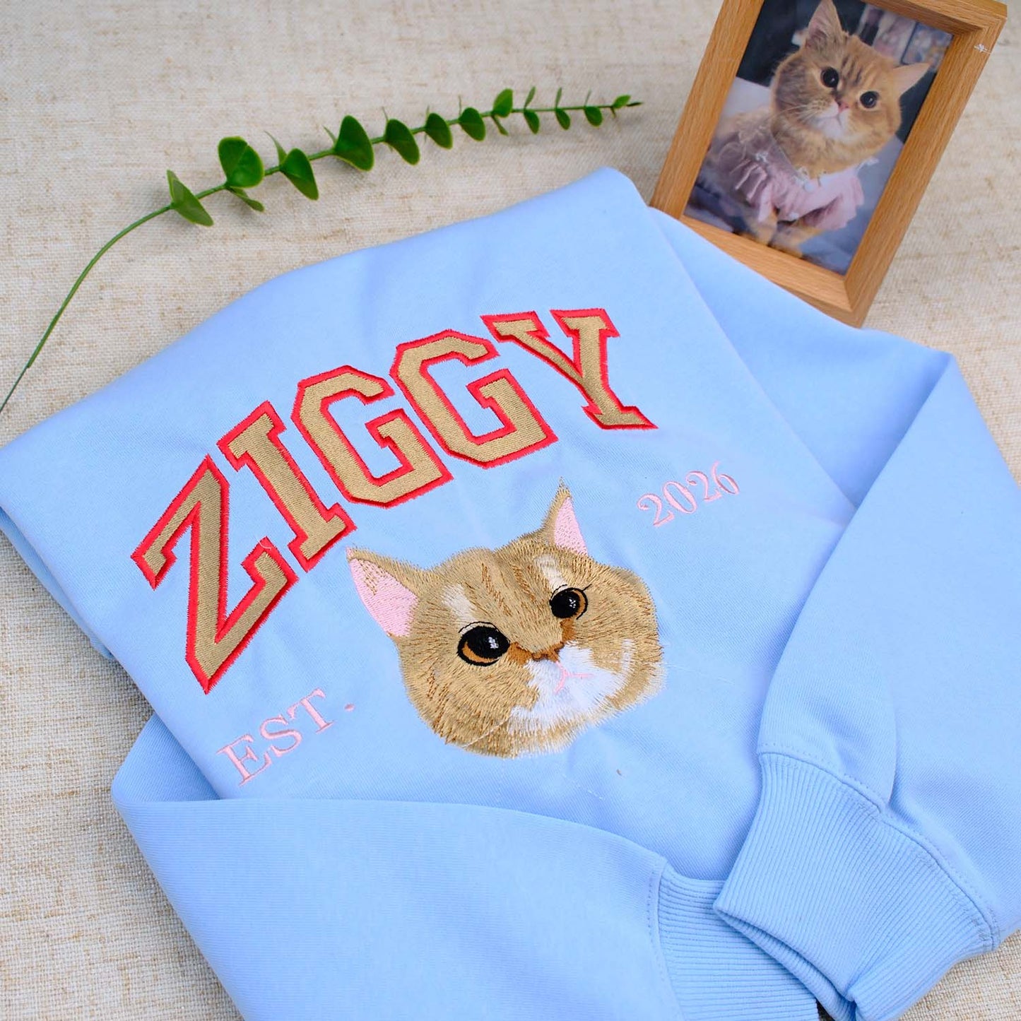 Personalized Embroidered Sweatshirt with Pet Portraits and Names